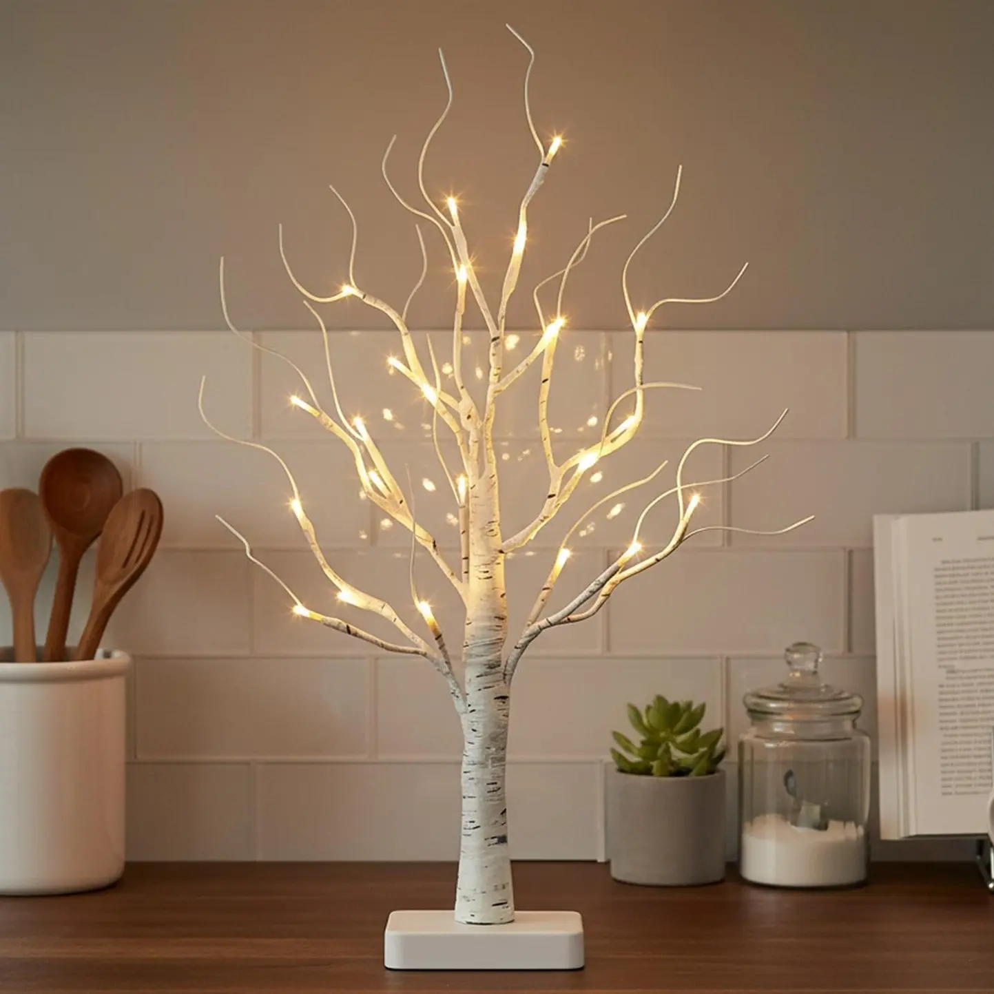 PEIDUO 22" Lighted Birch Tree, 24 LED Warm White Christmas Tree Decorations, Fairy Light Spirit Tree Battery Powered Timer for Winter Wedding Home Indoor Tabletop Centerpieces Christmas Decor