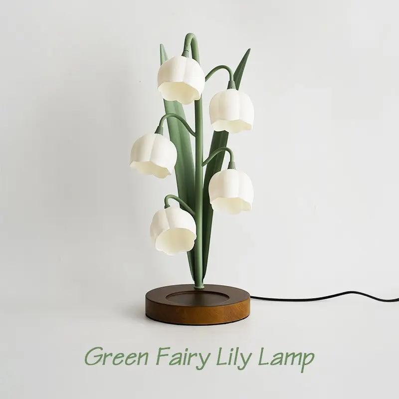 Long Leaf Flower Decorative Table Lamp, Body, Wooden Base, Floral Shade, Home Decor, Bedroom Bedside Light, Reading Lamp, Atmosphere Lighting, Office Decoration