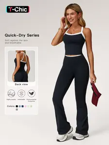 Women's Colorblock Sports Set, Sports Bra & Flare Leg Pants, Sportswear Set for Yoga Gym Workout Running, Fitness Activewear, Sweatsuit Set, Fitness Outfit, Everyday Activewear, Gym Sweatwear