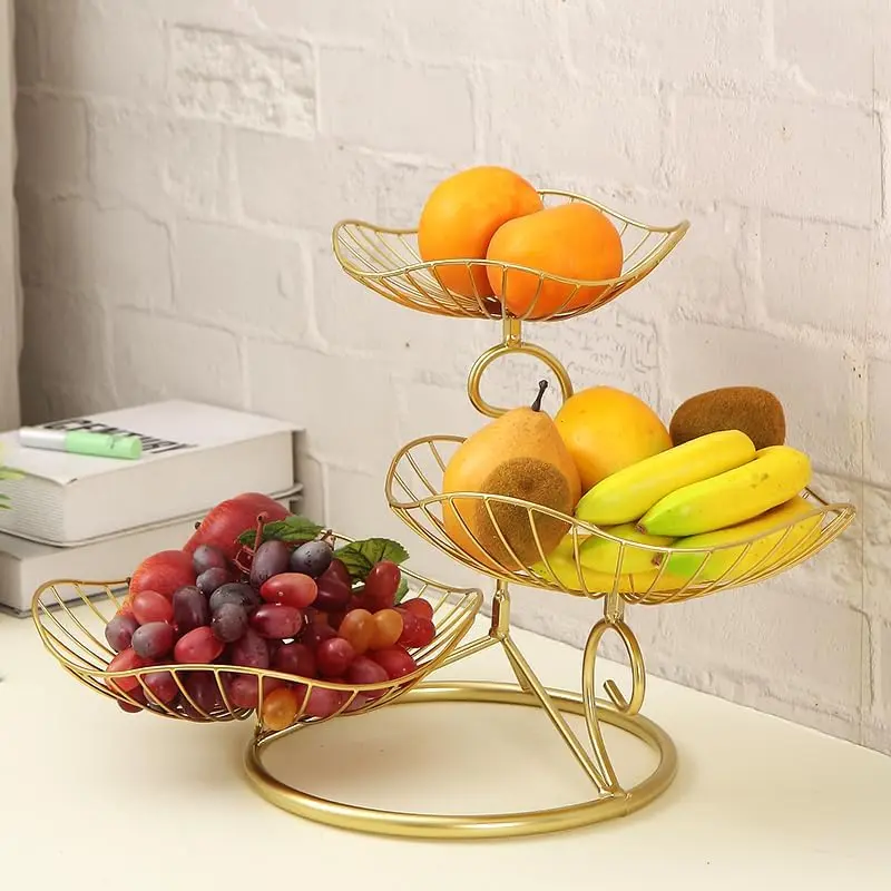 3-Tier Fruit Bowl Set with Metal Stand,Large Capacity Countertop Organizer for Fruits,Snacks & Nuts,tier fruit vegetable basket