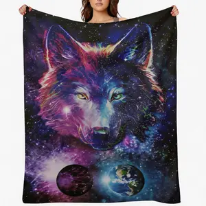 Throw Blanket Soft Wolf Head Flannel Fleece Throw Blanket Cozy Warm Plush Blanket for Sofa Bed Office Nap Wild Wolf Lover Gift for Kids Teens Adults