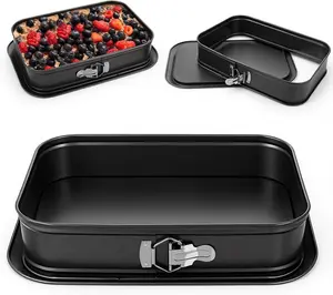 14 x 9.5 Inch Large Rectangle Springform Cake Pan with Removable Bottom Non-Stick Carbon Steel Bakeware for Baking, Gray