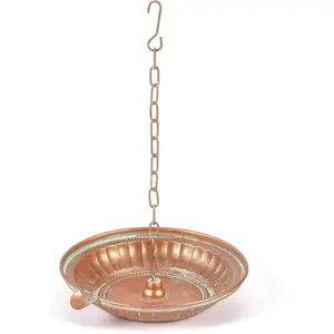 11" Dia Hammered Patina Metal Rain Chain Anchoring Basin, Matte Coppery Decorative Downspout Gutter Bowl with Scupper Pour Spout for Outdoor Garden Rain Chain Spill Over