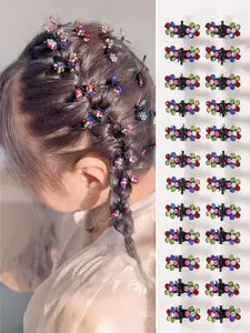 12pcs Girls Girly Colorful Rhinestone Flower Hair Clips, Fashion Hair Accessories, Cute Mini Hair Accessories, Perfect for Bangs, Ideal for Daily Wear