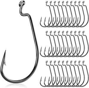 UCEC Fishing Hooks Offset Shank Worm Hooks Extra Wide Gap 2X Strong Carbon Steel Bait Jig for Bass Fishing Trout Catfish Saltwater Freshwater