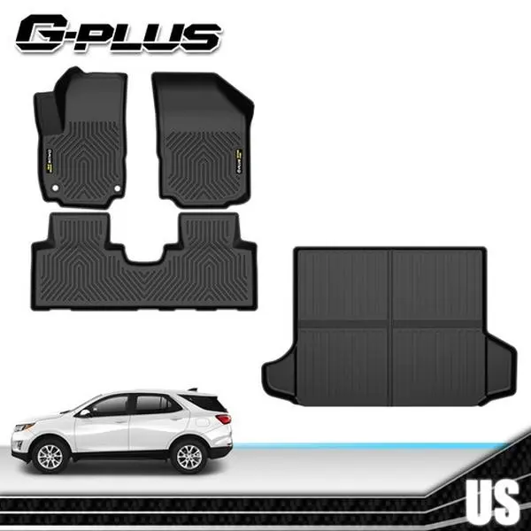 G-PLUS TPE Floor Mats & Cargo Liner, Vehicle-Specific Fit Interior Car Accessories for 2018-2024 Chevy Equinox, Synthetic All-Weather Waterproof Mats, Anti-Slip, Easy to Install