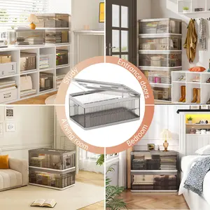 [24H Online Help]Raybee 1–5 Tier Clear Plastic Storage Bins with Lid, Foldable & Stackable Collapsible Storage Boxes, Dustproof Organizer Bin for Closet, Pantry, Bedroom, Living Room, Apartment, Dorm, Space Saving Organization Solutions for Home Furniture