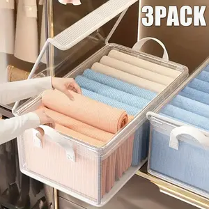3pcs  Foldable PVC Storage Boxes with Lids - Dustproof, Space-Saving Organizer for Closet and Wardrobe - Ideal for Storing Clothes, Trousers, Accessories, Closet Organizers And Storage, Kaket