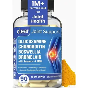 Clear Joint Support - 1500mg Glucosamine Chondroitin MSM - 8 in 1 Joint Health Supplement with Turmeric and Boswellia for Men & Women, Knee, Hip & Back Support, Made in USA, 90 Capsules