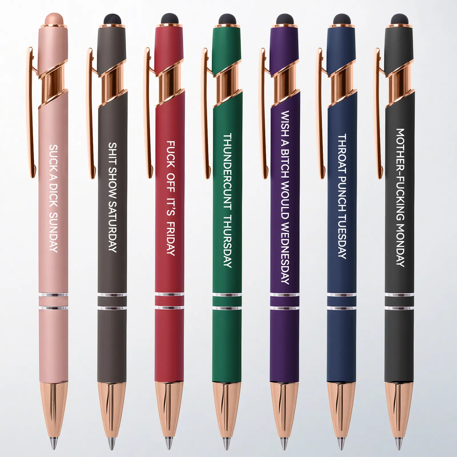 7-Pack Funny Adult Ballpoint Pens with Funny Quotes, Daily Quote, Aluminum Alloy Build, Comfortable Feel, Quick-Dry Fine Point Ink & 2-in-1 Stylus Tip, Crisp & Tidy Writing Cute Novelty Office Gift Pens for Coworkers, 100% Gel Ink