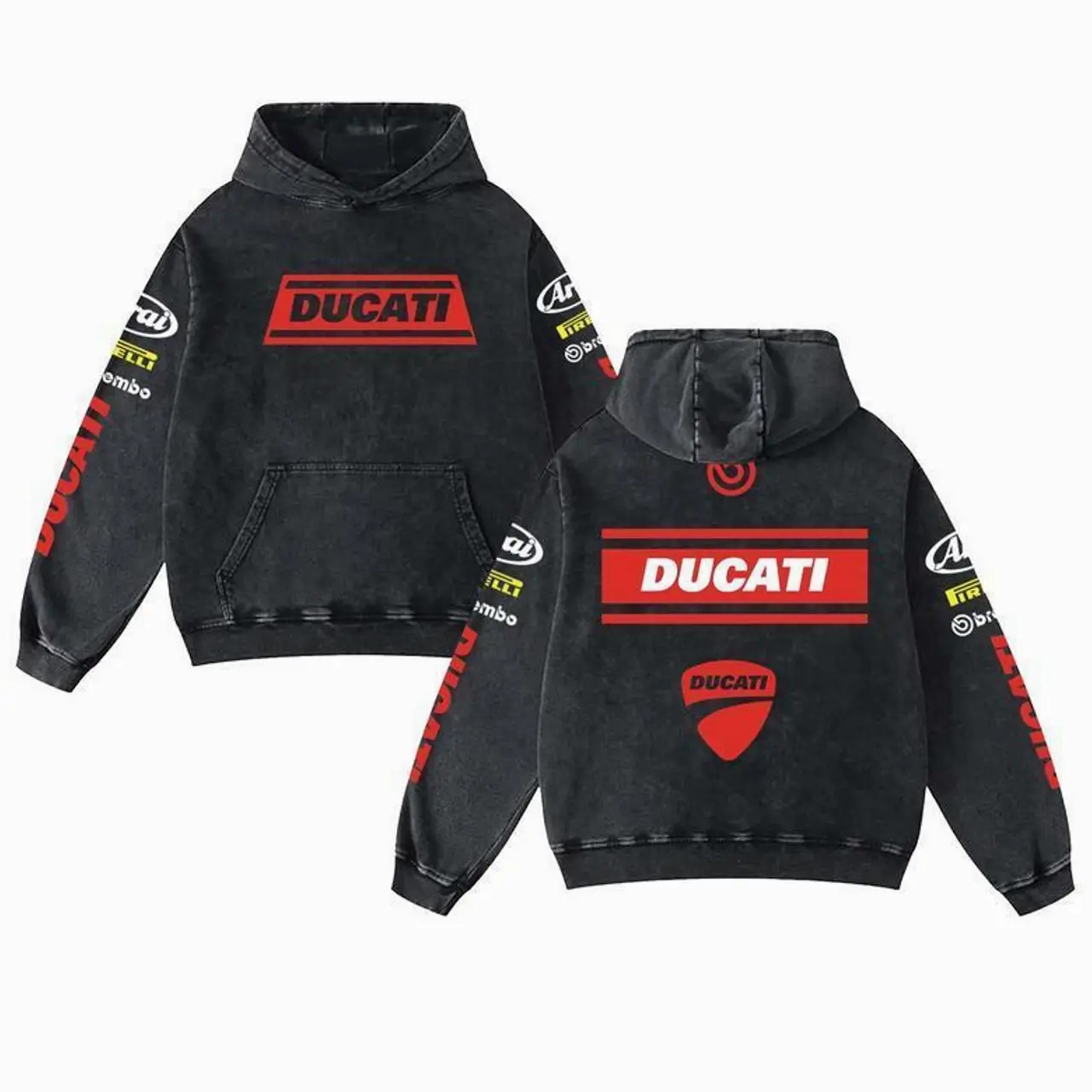 Retro Motorcycle Ducati Racing Washed Hoodie MotoGP World Champion Enthusiast Apparel Streetwear Hann Spree Racing Team Super Motorsports Clothing Riders Motocross Off-Road Dirt Bike Fan Gear Cotton For Moto Fan 3W