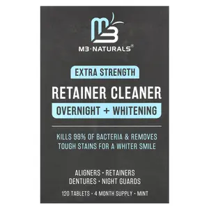 M3 Naturals Retainer Cleaner, Overnight + Whitening, Mint, 120 Tablets