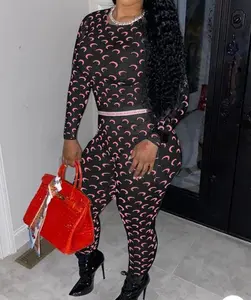 Women's Moon Print Cotton Stretch Set, All Seasons Breathable Comfort