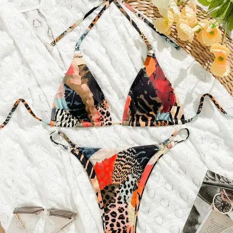 Two-Piece Set Women's All Over Print Bikini Set, Casual Fashion Chic for Beach Holiday Vacation, Ladies Swimwear for All Seasons, Leopard Print Bikinis, Bikini Set Swimsuit