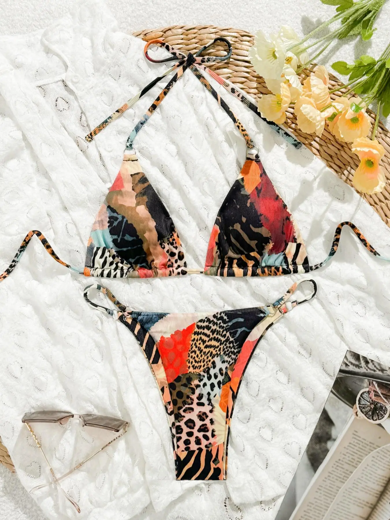 Two-piece Set Women's Leopard Print Bikini Set, Casual Fashion Chic Swimsuit Set for Beach Holiday Vacation, Ladies Swimwear for All Seasons, Bathing