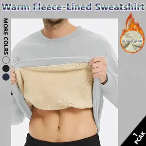 Men's autumn and winter warm thick round neck sweatshirt, soft fabric, resist the cold autumn and winter, autumn and winter cost-effective plus fleece sweatshirt, suitable for daily  wear black fits