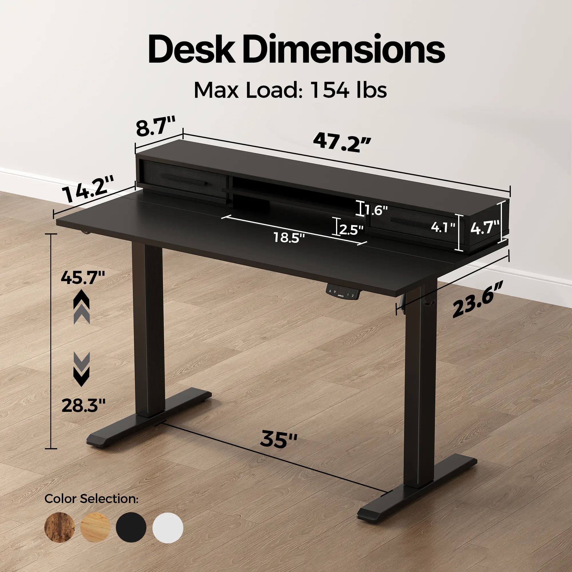 Black with Shelf - 47.2"