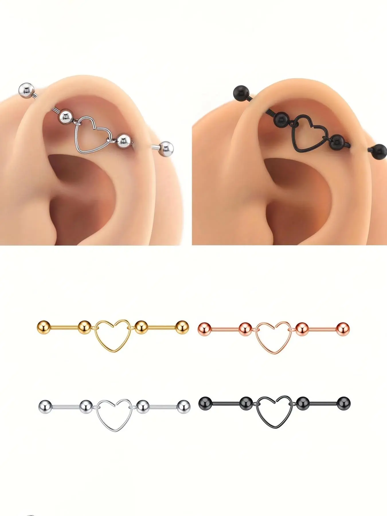 Heart Floating Industrial Barbell Stainless Steel Ear Cuff Helix Cartilage Earring Ear Jewelry Body Jewelry 16 Grams 1.2mm Simple Style Valentine's Day Gift Ear Piercings