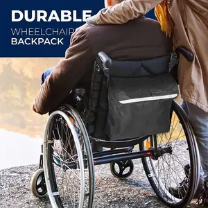 Roll organized, stay independent.This wheelchair/mobility scooter backpack attaches in seconds, is water-resistant & keeps essentials secure on the go.