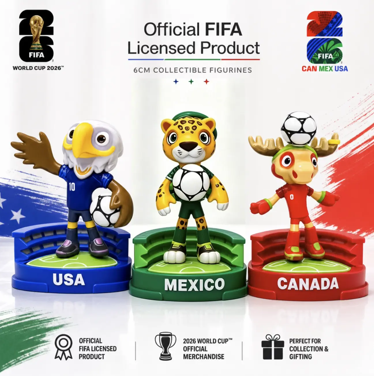 [FIFA Official Licensed] 2026 World Cup Mascot Figure Set 3PCS | Soccer Fan Collectible Toy, Premium Display Figurines, Desk Decor Gift