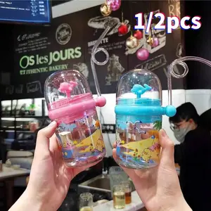 Cute cartoon whale straw cup, Reusable Water Bottles, cute dolphin shape, perfect gift for Halloween, Christmas, birthday, back to school, including separately sold cup brush straw brush