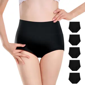 Hbhpov Ladies Comfort Cotton Underwear 5 Pack High Waist Briefs Tummy Control Stretch Panties Underpants for womens