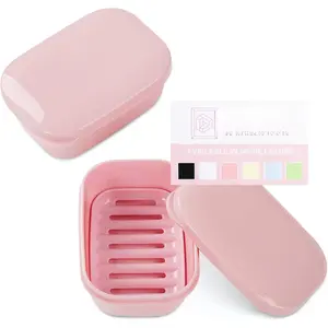 2 Pack Travel Soap Container, Portable Soap Holder with Lid, Travel Bar Soap Holder, Soap Case for Camping Gym Travel, Soap Box for Bathroom,Pink