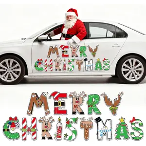 Christmas Reflective Car Magnet Set - 14 Pcs Xmas Garage Magnet Decal Merry Christmas Magnetic Stickers for Car Refrigerator Holiday Mailbox Outdoor Garage Door Decorations