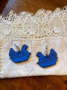 "Cobalt" Hen On Nest Wooden Earrings- Handmade by Justin