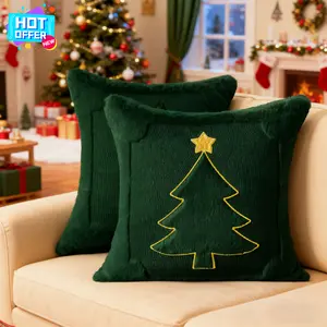 2 Pack Christmas Pillow Covers 18x18 Yellow Line Green Christmas Tree Decoration Soft Plush Faux Fur Jacquard Throw Pillows for Bedroom Sofa Holiday Festivals Winter Home Decor New Year Valentine's Day Gifts