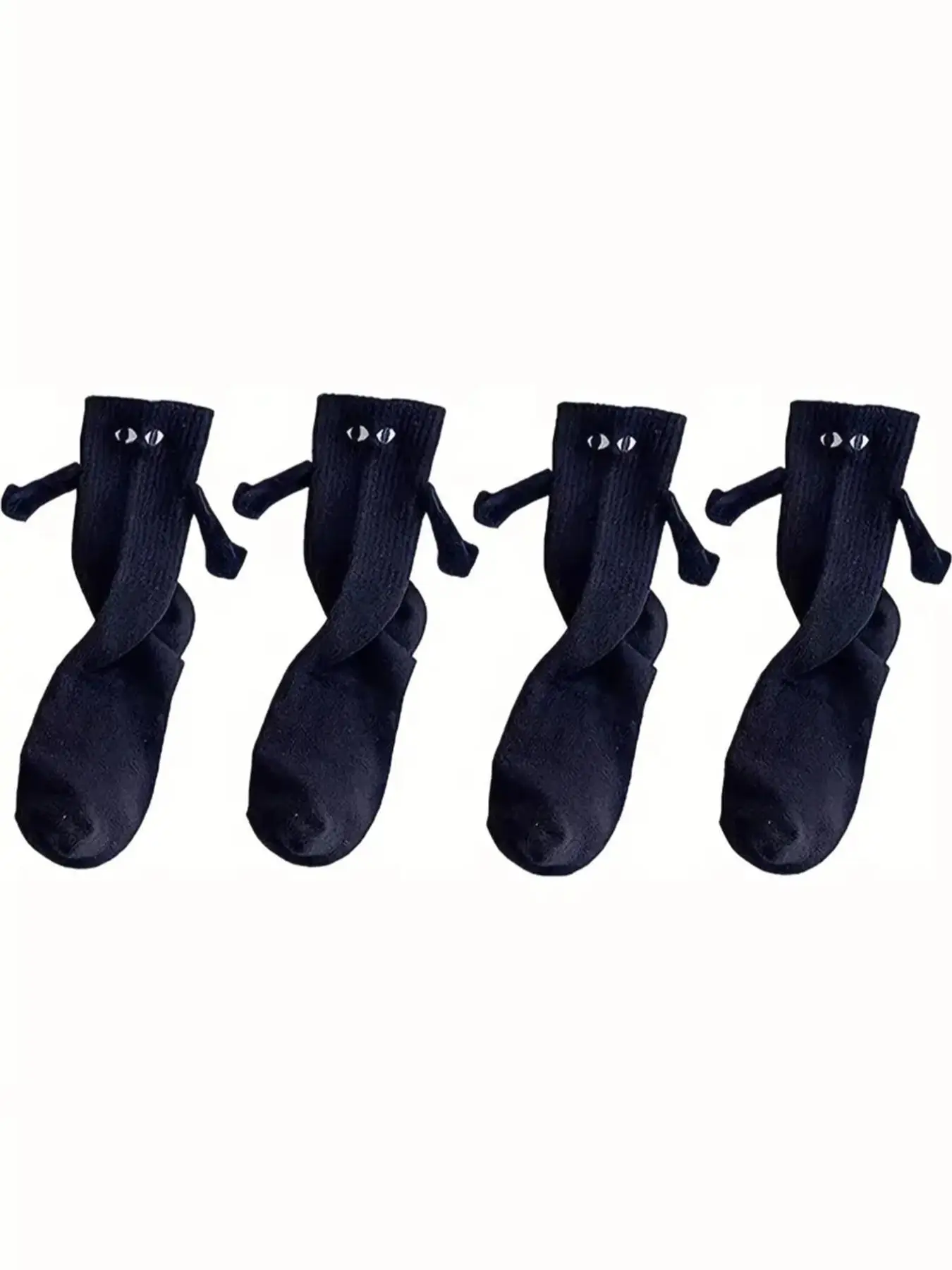 Women's 2 Pairs Basic Cartoon Face Embroidery Crew Socks, Minimalist Soft Cute Funny Magnetic 3D Hand Decor Mid-calf Socks For Lady, Comfort Comfortab