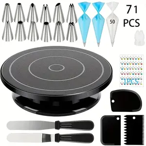 Cake Decorating Supplies Kit, 71pcs/set Cake Decorating Tool Set, Including Cake Turntable & Spatula & Piping Bag & Smoother, Baking Tool Set for Home Kitchen