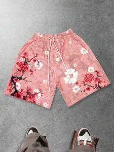 Pink shorts unisex cross Jesus print shorts Christian cross summer beach shorts men's, European and American street trend casual Graphic Print shorts 2026 bottoms shorts, Breathable Printed Shorts