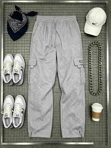 Men's Solid Color Drawstring Waist Pocketed Casual Pants, Men's Black Pants, Men's Straight Leg Pants, Men's Casual Pants, Men's Sweatpants, For Fall