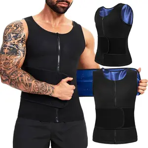 2 in 1 Sauna Suit for Men Waist Trainer Vest  Heat-Trapping Sweat Shirt Compression Shapewear Tank Top Zipper Body Shaper Tummy Control Sweat Belt for Gym Workout Fitness Exercise Athletic Activewear Sportswear Menswear