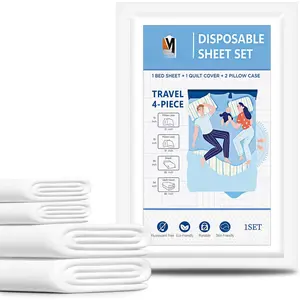 Disposable Sheets for Travel, Kingsize,Travel Cleaning Kit for Hotels, with 1 Sheet 1 Quilt Cover and 2 Pillowcase, for Hotel/Travel/Home Vistor, Reusable