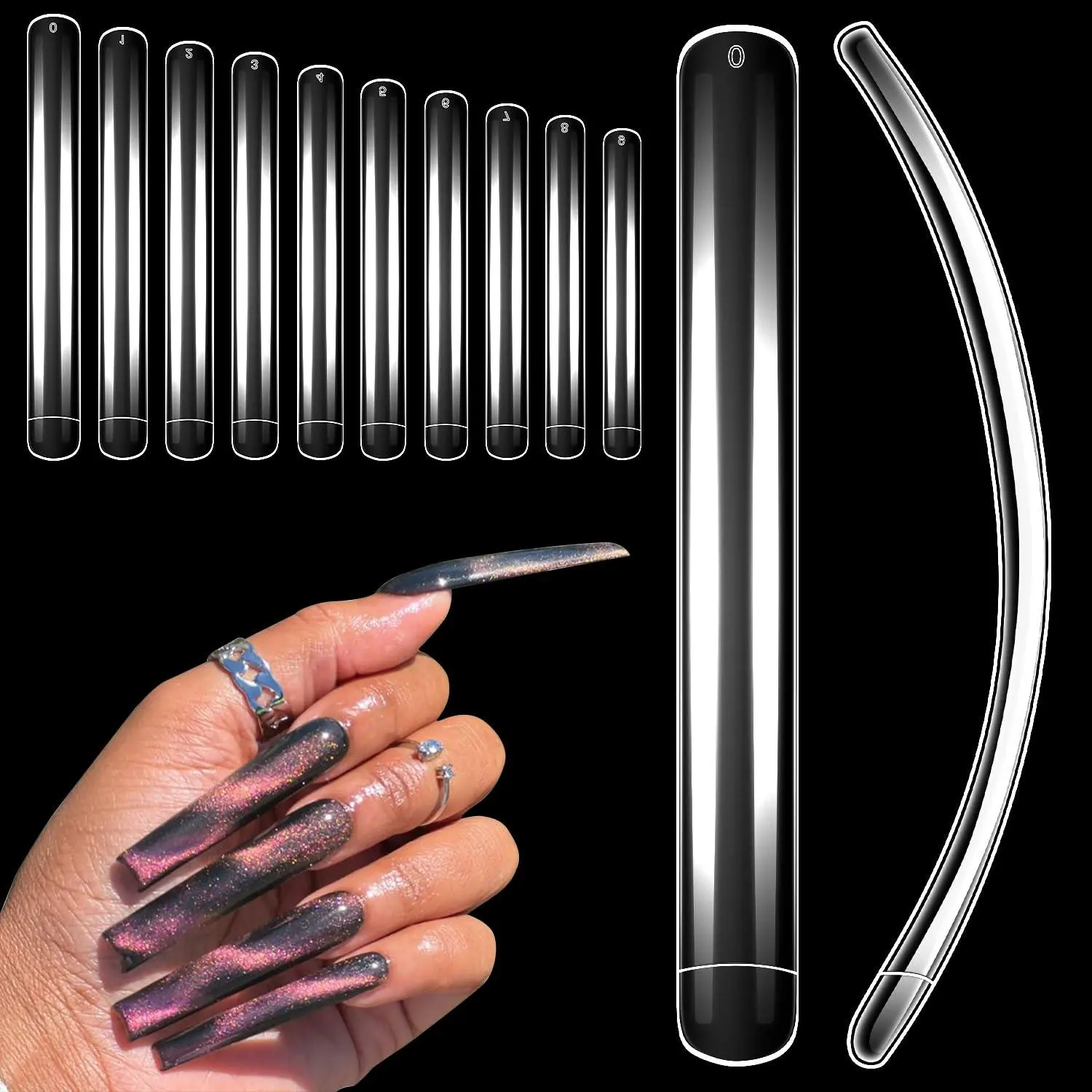 XXXXL Extra Long Nail Tips 10/12Pcs Clear Curve False Nail Tips Acrylic Full Straight Press On Nails NAF004