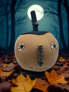 Primitive Farmhouse Halloween Fabric Jack O Lantern Pumpkin 7x5 Inches Orange Figurine for Home Decor