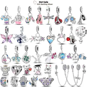 Charm 925 Silver Original Butterfly Firefly Pink Bow Coloured Charms Beads Fit Pendants Bracelet Birthday DIY Jewelry Collection