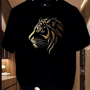 Tiger Short Sleeve T-shirt,Thick Cotton,Summer Holiday,Retro Fashion,printed Design,Loose,Couple Friendly,Half Sleeve,Tiger Tee