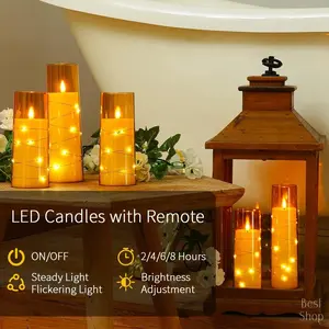 5pcs Flameless LED Candles Embedded Star String Battery Powered Acrylic Pillar Candles with Timer Remote Romantic Mood Light for Valentine's Day Mother's Day