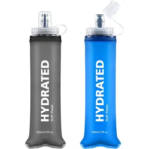 500ml Soft Flask 2Pack, TPU Collapsible Soft Water Bottle, 17oz Foldable TPU Bottles for Hydration Pack BPA-Free, Running Lightweight Water Bottle for Hiking Cycling Climbing Running