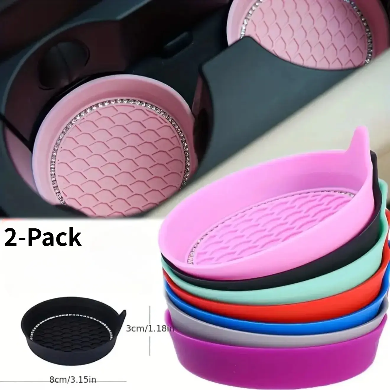 2-Pack Bling Rhinestone Car Cup Coasters - Non-Slip Rubber Round Mats, Stylish Auto Interior Decor Accessories for Universal Car Cup Holders, Cars, Accessories For Car tiktokshopbacktoschool