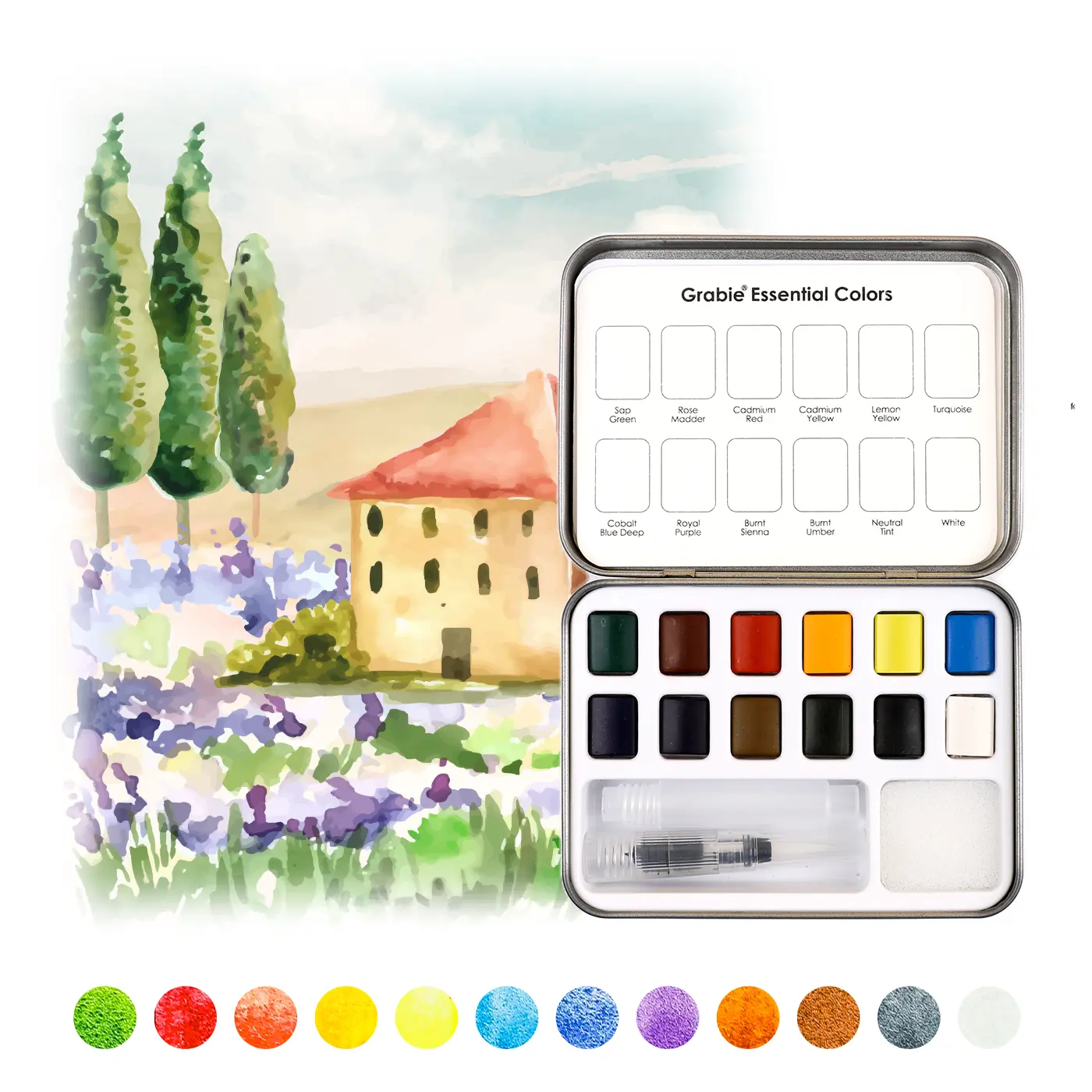 Grabie 12-Color Watercolor Pocket Set with Brush, Watercolor Palette, Painting Tools (DealsForYouDays)