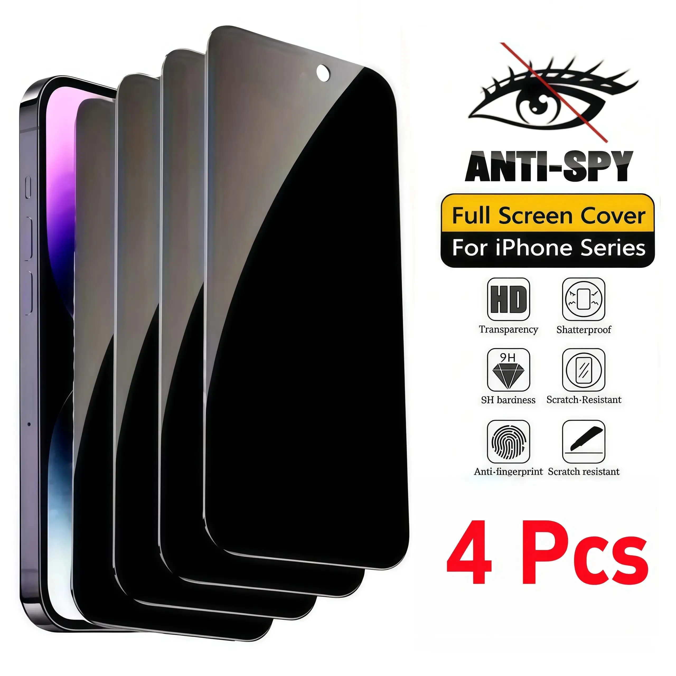 4Pcs Privacy Screen Protector Tempered Glass Compatible For iPhone 16 17 15 14 13 12 11 16e Plus Air Pro Max Anti Spy Tempered Glass Privacy Screen Protector Pro Max Tempered Glass Protector protective,back to school,back to school haul