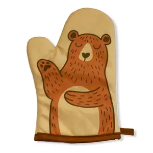 Bear Oven Mitt Funny Puppet Hand Cute Bear Kitchen Graphic Oven Glove Funny Graphic Kitchenware Bakeware Funny Animal  Novelty Cookware Yellow