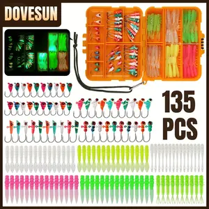 135 Pieces  Ice Fishing Iron Plate Set |   Luminous Soft Plastic Bait, Bass Eye and Bass Jig Head, 1/16oz and 1/8oz Fishing Hooks, Includes Fishing Tackle Box, Perfect Christmas Gift for Fishing Enthusiasts