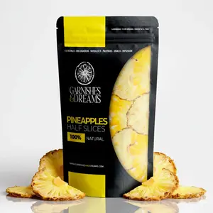 Garnishes & Dreams Dehydrated & Dried Pineapple Half Slices– Natural Tropical Garnish for Cocktails, Mixology & Cakes, Edible Dried Fruit, No Sugar Added, Healthy Snack