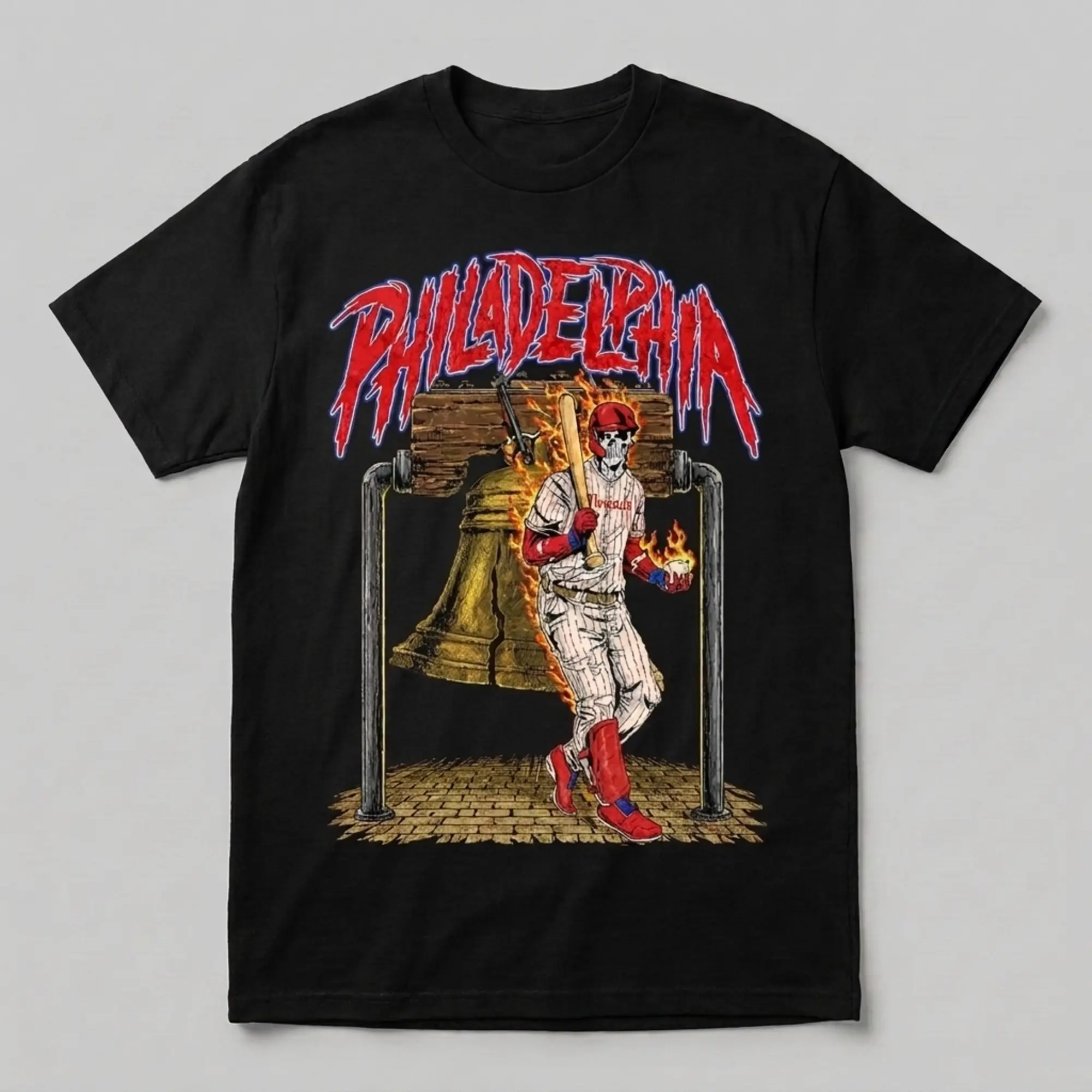 [Sale Up To 50%] Fire Skeleton Philadelphia Baseball T-Shirt, Mascot Baseball Shirt, Philadelphia Baseball Game Day Graphic Tee, Philadelphia Baseball Fan Streetwear