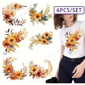 6 Piece Floral Iron-On Patches, 3D Printed Vibrant Flower Patterns, Washable Vinyl Heat Transfer Stickers for DIY T-Shirts, Jackets, Bags